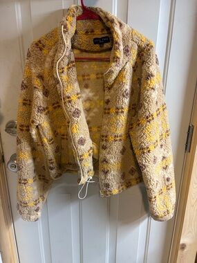 Love Tree Yellow Aztec Sherpa Fleece Zip Up Jacket - Medium
